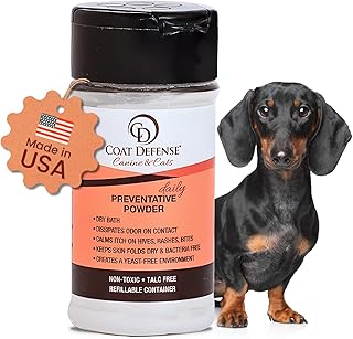 COAT DEFENSE Daily Preventative Powder | Made in USA | 3.5oz Waterless Dog Shampoo & Pet Deodorizer for Smelly Dogs | Provides Anti Itch Relief | Dog Dry Shampoo for Dry Itchy Skin