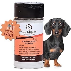 COAT DEFENSE Daily Preventative Powder | Made in USA | 3.5oz Waterless Dog Shampoo & Pet Deodorizer for Smelly Dogs | Provides Anti Itch Relief | Dog Dry Shampoo for Dry Itchy Skin