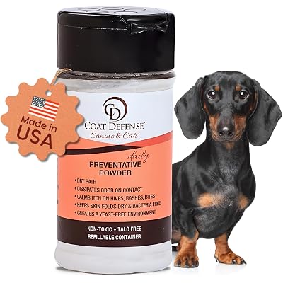 COAT DEFENSE Daily Preventative Powder | Made in USA | 3.5oz Waterless Dog Shampoo & Pet Deodorizer for Smelly Dogs | Provides Anti Itch Relief | Dog Dry Shampoo for Dry Itchy Skin
