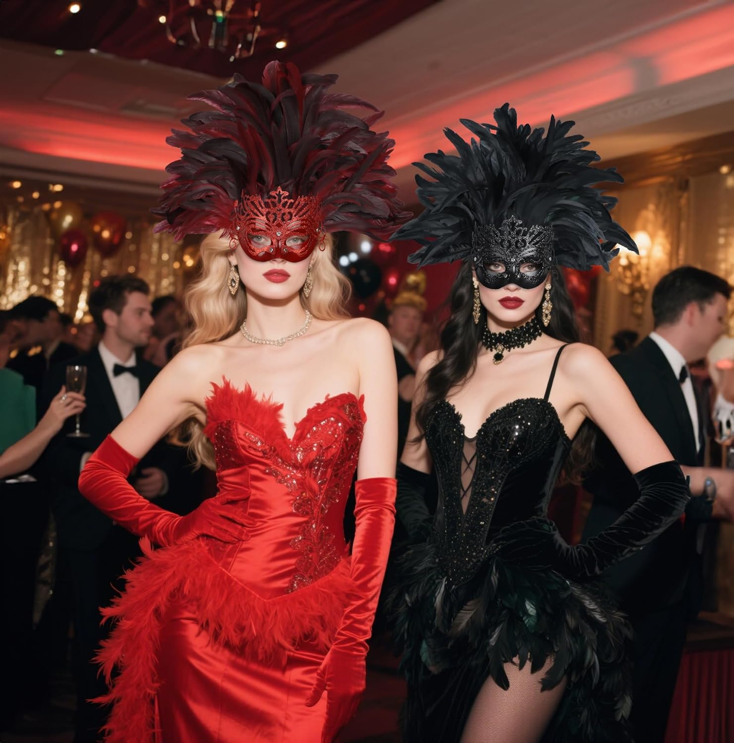 UQJE Venetian Feather Mask Headwear for Women Luxury Masquerade Mask for Halloween, Mardi Gras & Glamorous Parties - Image 5