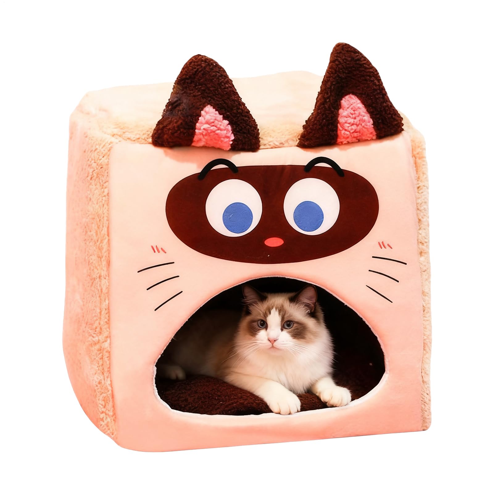 Cama para gatos de interior tipo tienda de campaña de felpa con cojín suave y forro