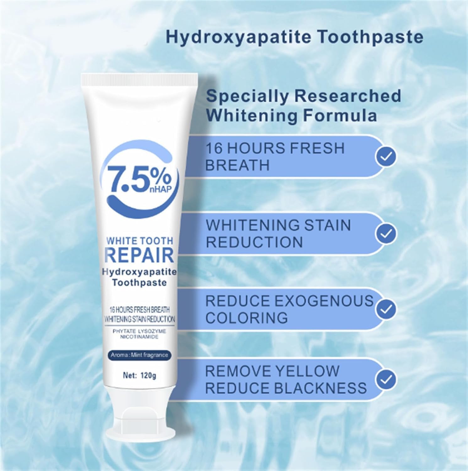 Hydroxyapatite Toothpaste, Fluoride-Free Hydroxyapatite Teeth Whitening Toothpaste, for Enamel Protection & Tooth Strengthening & Fresh Breath (3pcs)