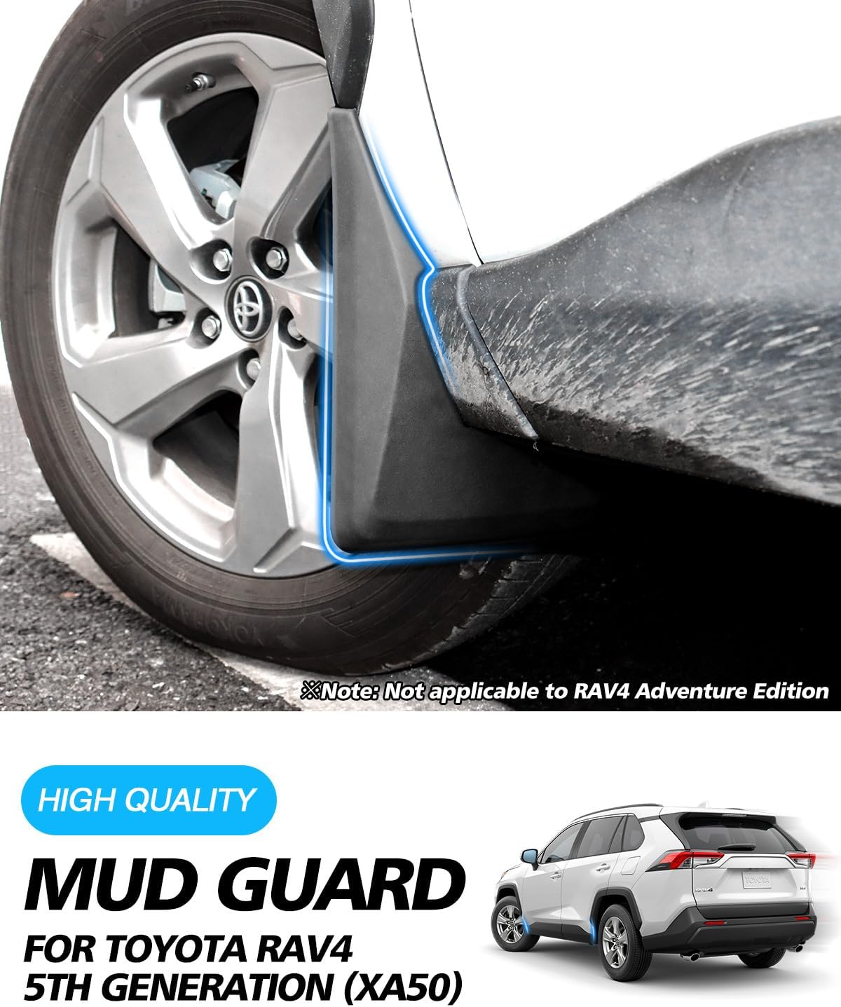 Powerty Custom Fit for Mud Flaps Toyota RAV4 2025 2024 2023 2022 2021 2020 2019 Splash Guards Molded Front and Rear Fender Cover Black ABS 4Pcs Set Hybrid Accessories (Not Fit for 2021 RAV4 Prime)