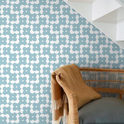 Miniatura 4 de Ismoon Papel tapiz geométrico para despegar y pegar, papel de contacto bohemio azul y blanco, 118 x 17.3 pulgadas, papel tapiz floral moderno,