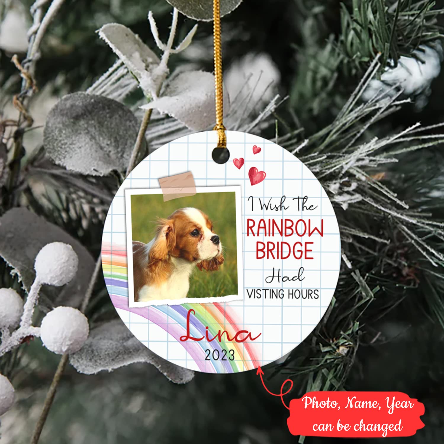 Personalized Pet Memorial Picture Ornament Christmas 2025, Custom Dog Photo Memorial Ornament, Sympathy Gifts for Loss of Pet, I Wish The Rainbow Had Visiting Hours Ornament, Xmas Tree Decor