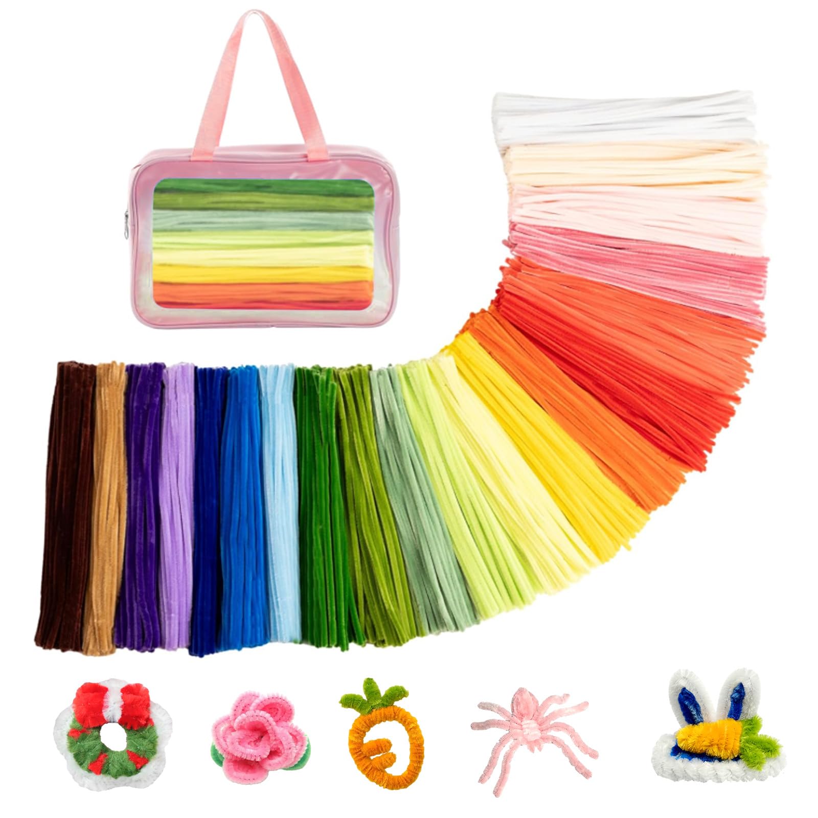 MQUPIN 600 Pipe Cleaners 30 Colors, Chenille Stems for Crafts DIY Art Supplies, Rainbow Assortment with Storage Case for Floral, Decorations & Modeling
