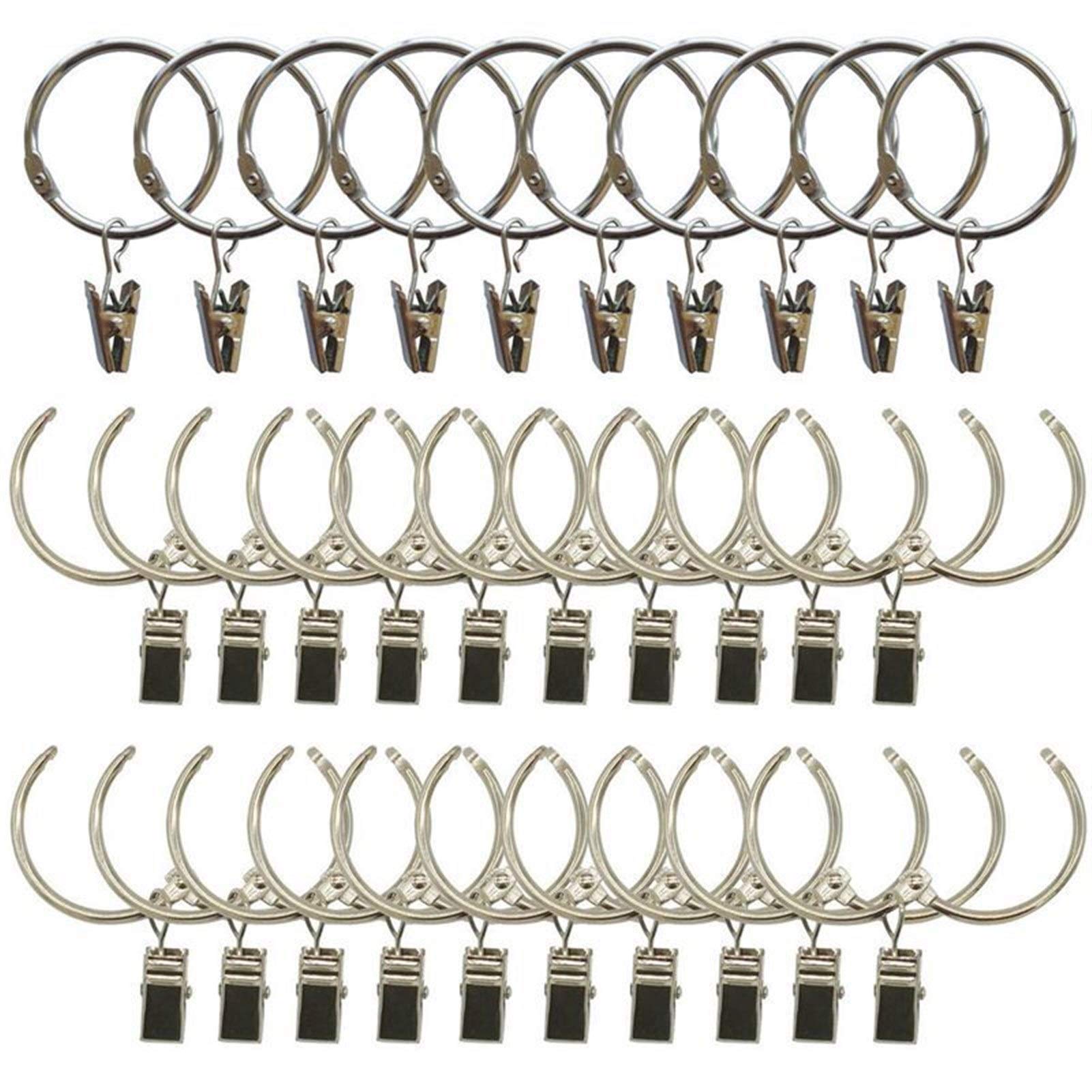 Anillos de cortina con clips de metal inoxidable de 1.5 pulgadas para colgar de forma estable