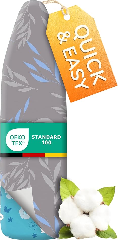 Super Soft Ironing Board Cover and Pad – 50% Faster Ironing with Heat Reflection Technology, Thick Natural Cotton, Heavy-Duty & Scorch Resistant – Made in Germany – 15x54 Standard Size