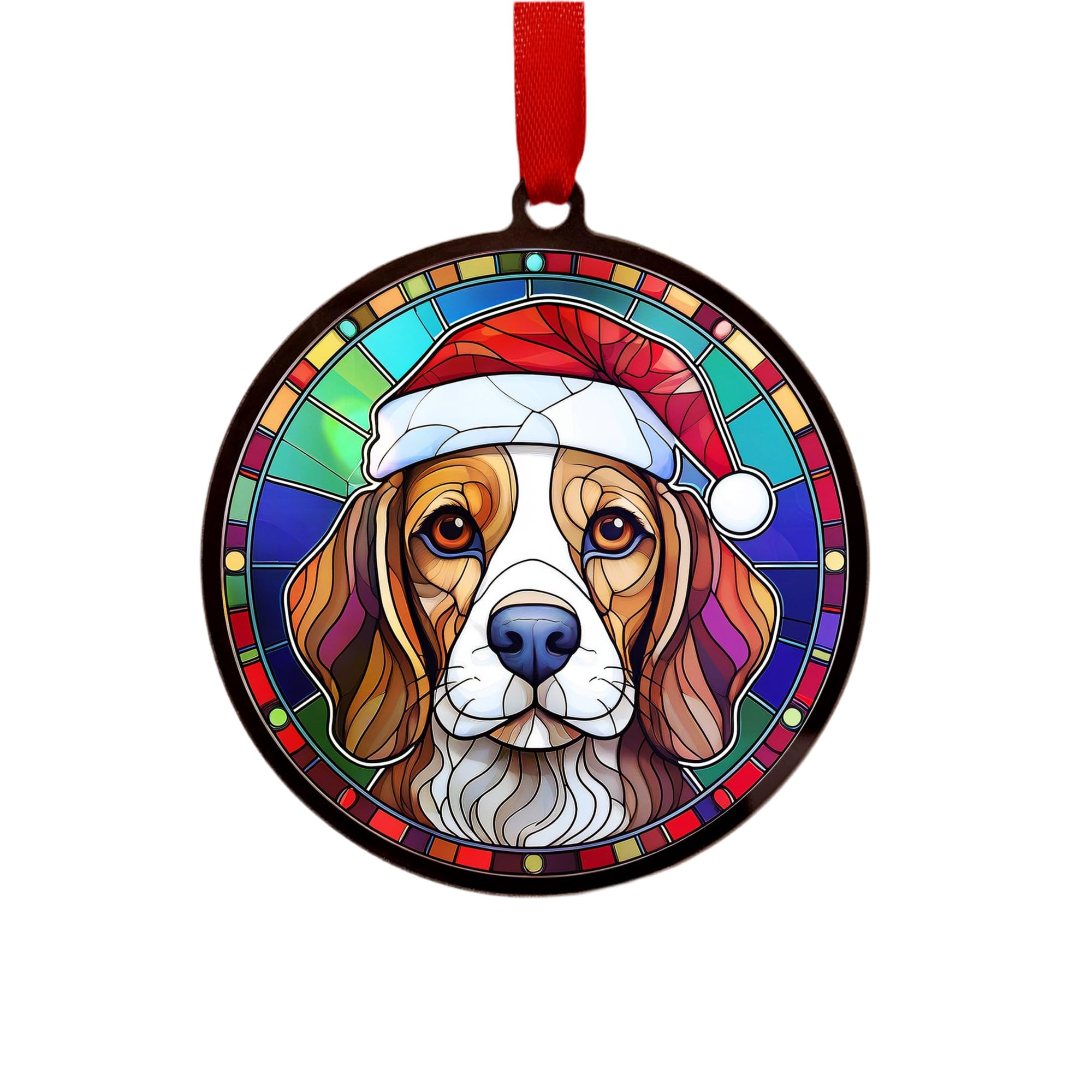 Beagle Suncatcher Decoration Santa Hat Christmas