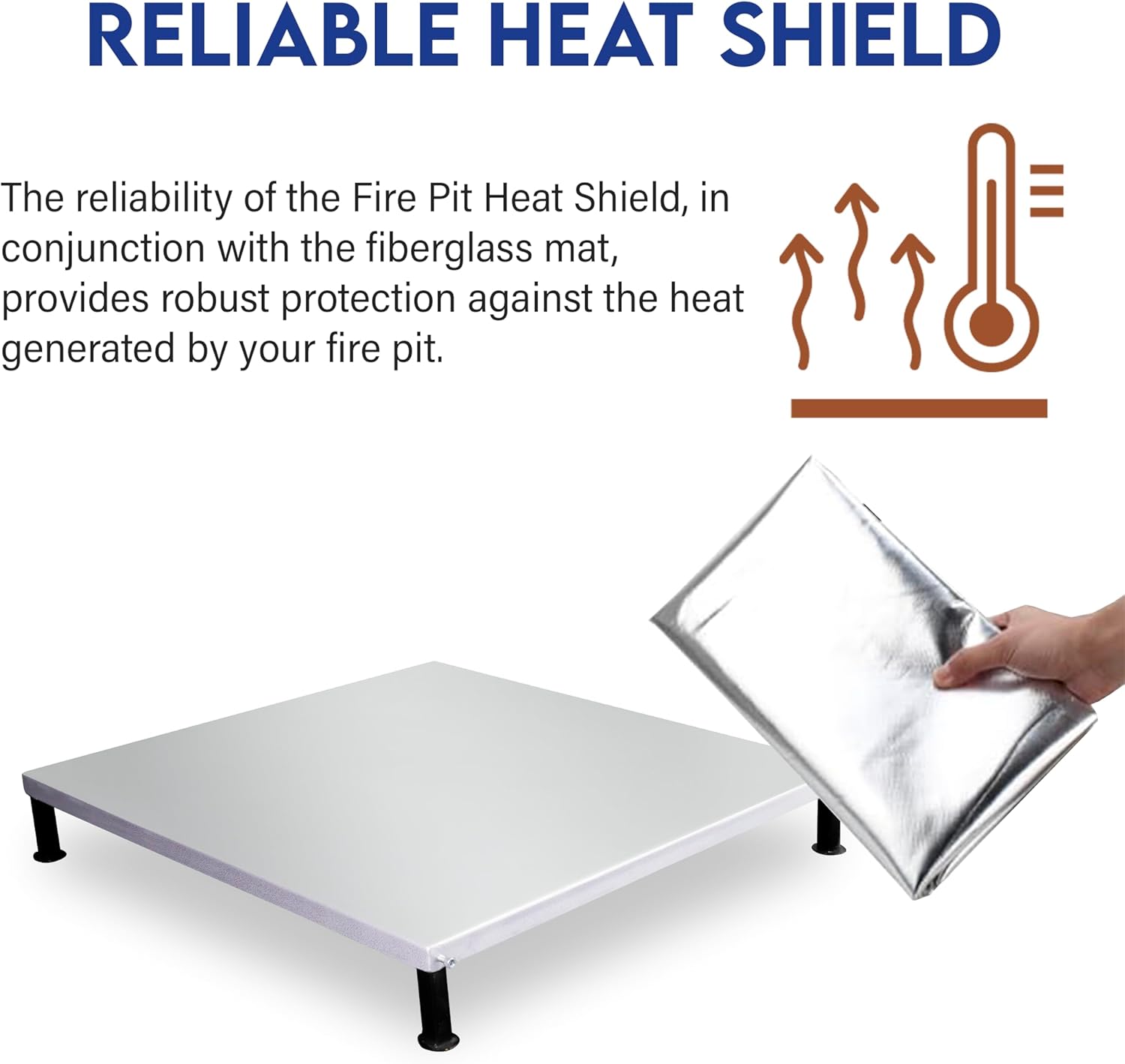 FEBTECH Deck Defender and Grass Guard Fire Pit Heat Shield 26"x26" - Pre-Insulated Steel with Fiberglass Mat for Outdoor Fire Pits - Perfect Protection for Patio, Wooden Deck & Concreate Surface