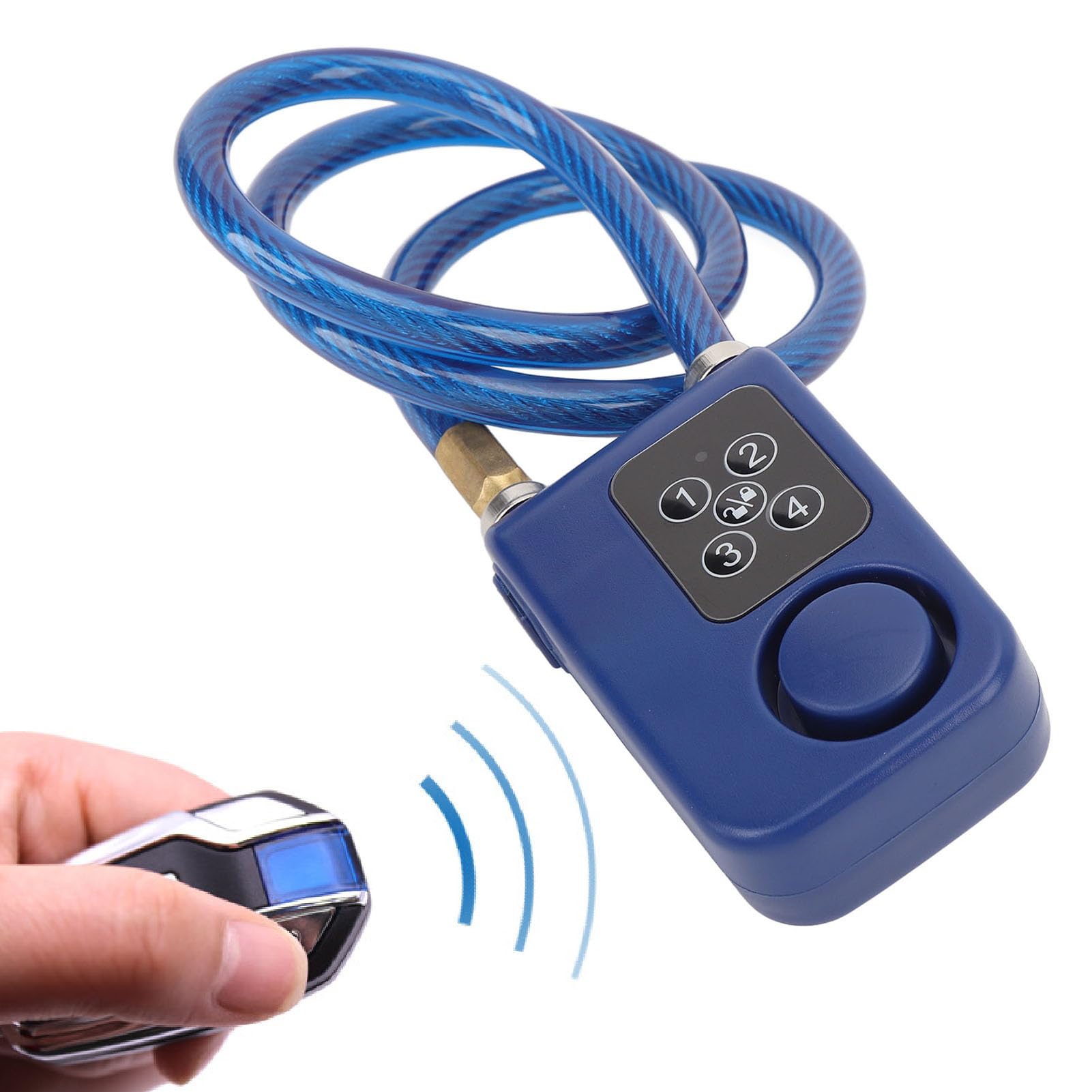 Lucchetto per Bici con Allarme, Lucchetto a Catena Antifurto con Password e Lunghezza Cavo da 31,5 Pollici, Antifurto Wireless con Allarme Oltre 110 DB (BLUE)