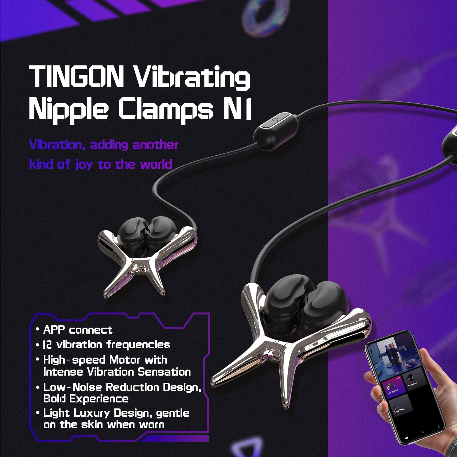 TINGON Pinza per capezzoli per uomini e donne, sex toy dal design a auricolare nascosto con controllo remoto tramite app, set di vibratori BDSM a 12 modalità per la stimolazione di capezzoli, lobi del
