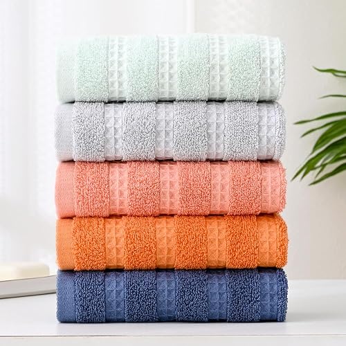 Miniatura 9 de Toallas de mano a rayas grises de punto gofre, 100% algodón, tejido de rizo de secado rápido, toallas de cocina ultra absorbentes y ligeras (2