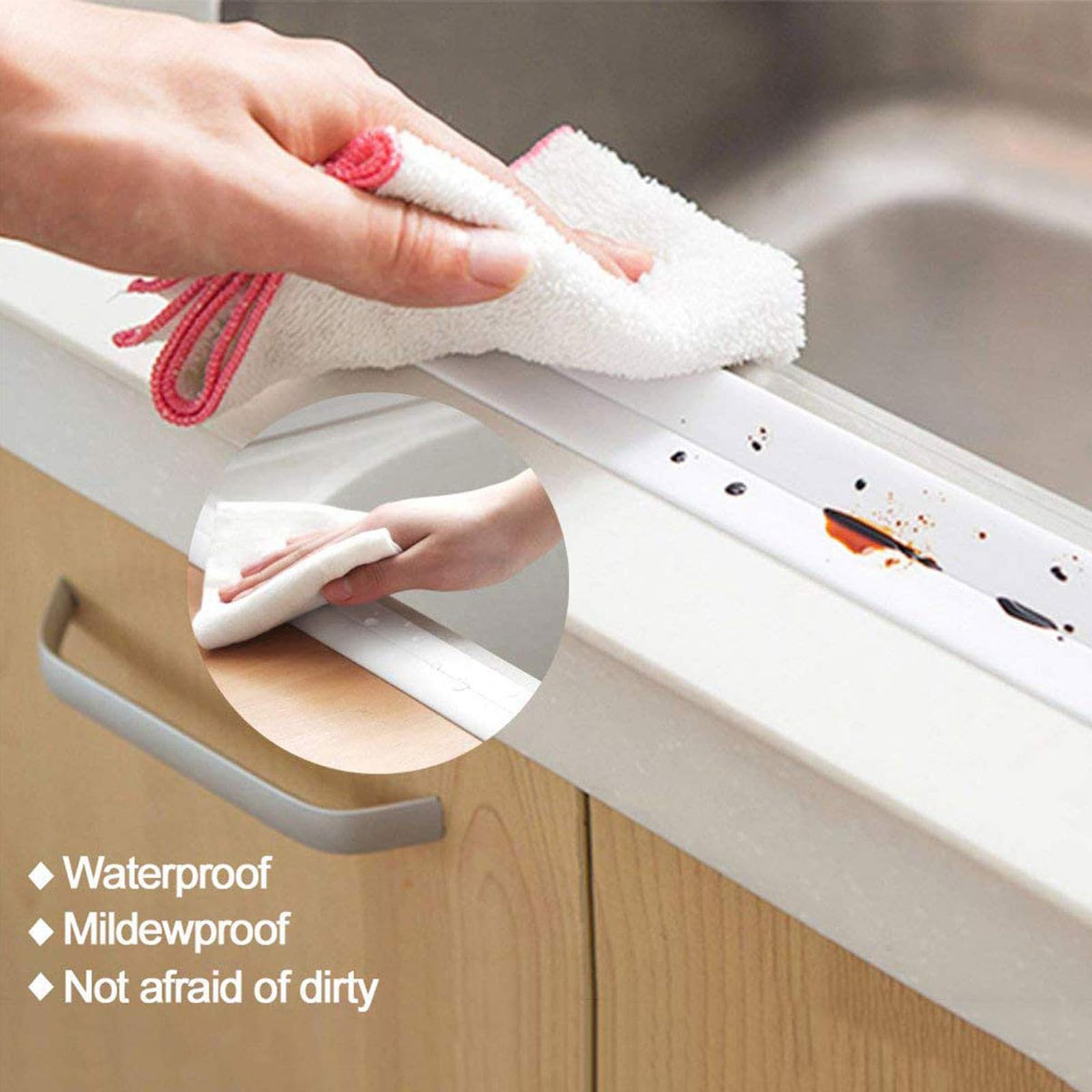 Nastro sigillante autoadesivo Magic Caulk Tape PVC per bagno, doccia, impermeabile, nastro adesivo per fughe da cucina, vasca da bagno, 2 rotoli di colore bianco, 38 mm x 3,2 m