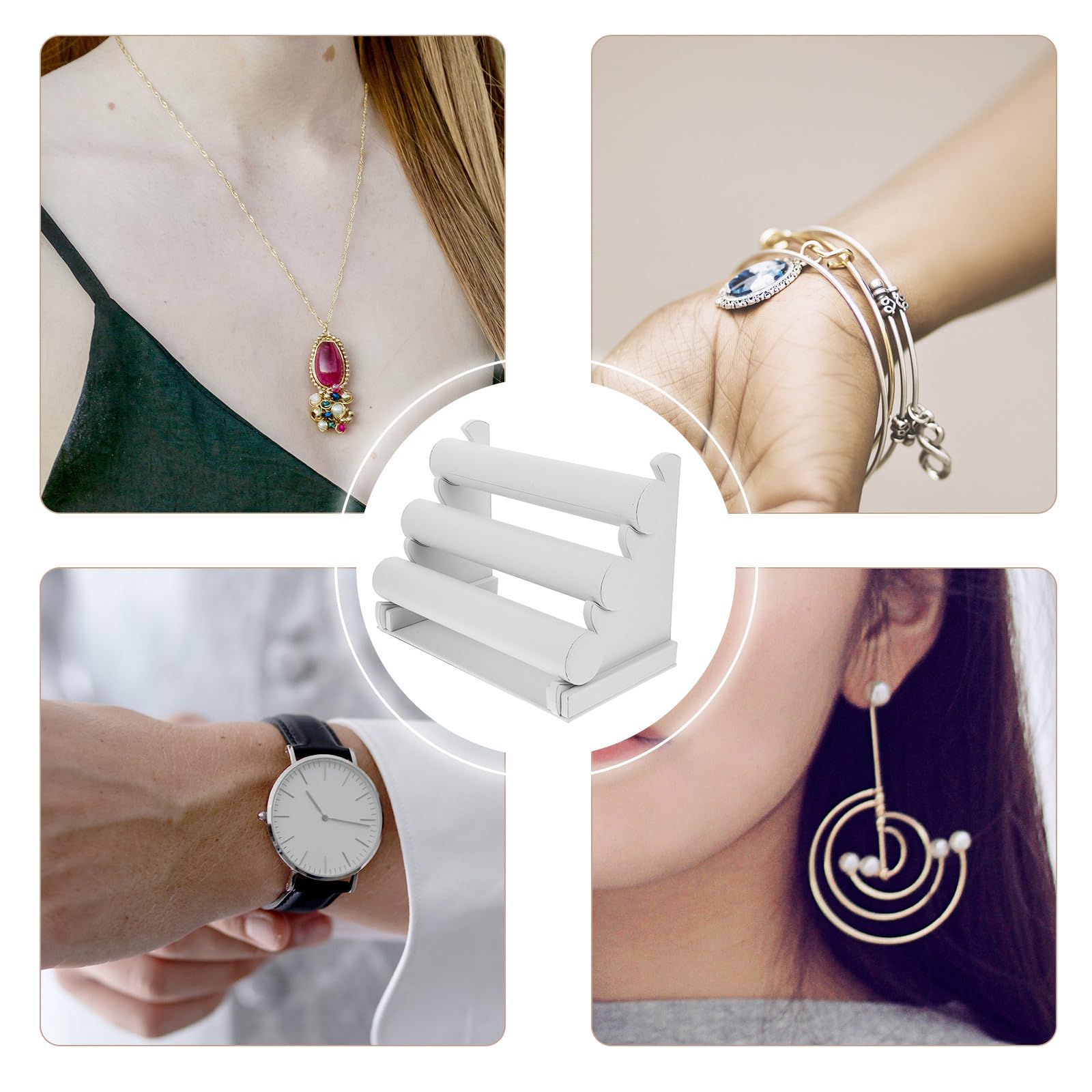 Abnehmbarer 3-stufiger Armbandhalter aus Pu in Weiß | Stabile Platzierung, Rutschfester Standfuß, Glatte Oberfläche, für Schmuck und Uhren im Laden