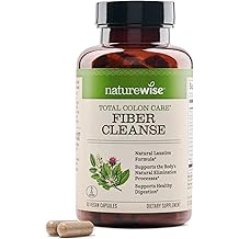 NatureWise Total Colon Care Fiber Cleanse - Natural Laxative Blend - Herbal Laxatives, Prebiotics, &amp; Enzymes for Regularity, Digestion, Weight &amp; Gut Health - Non-GMO - 60 Capsules[30-Day Supply]