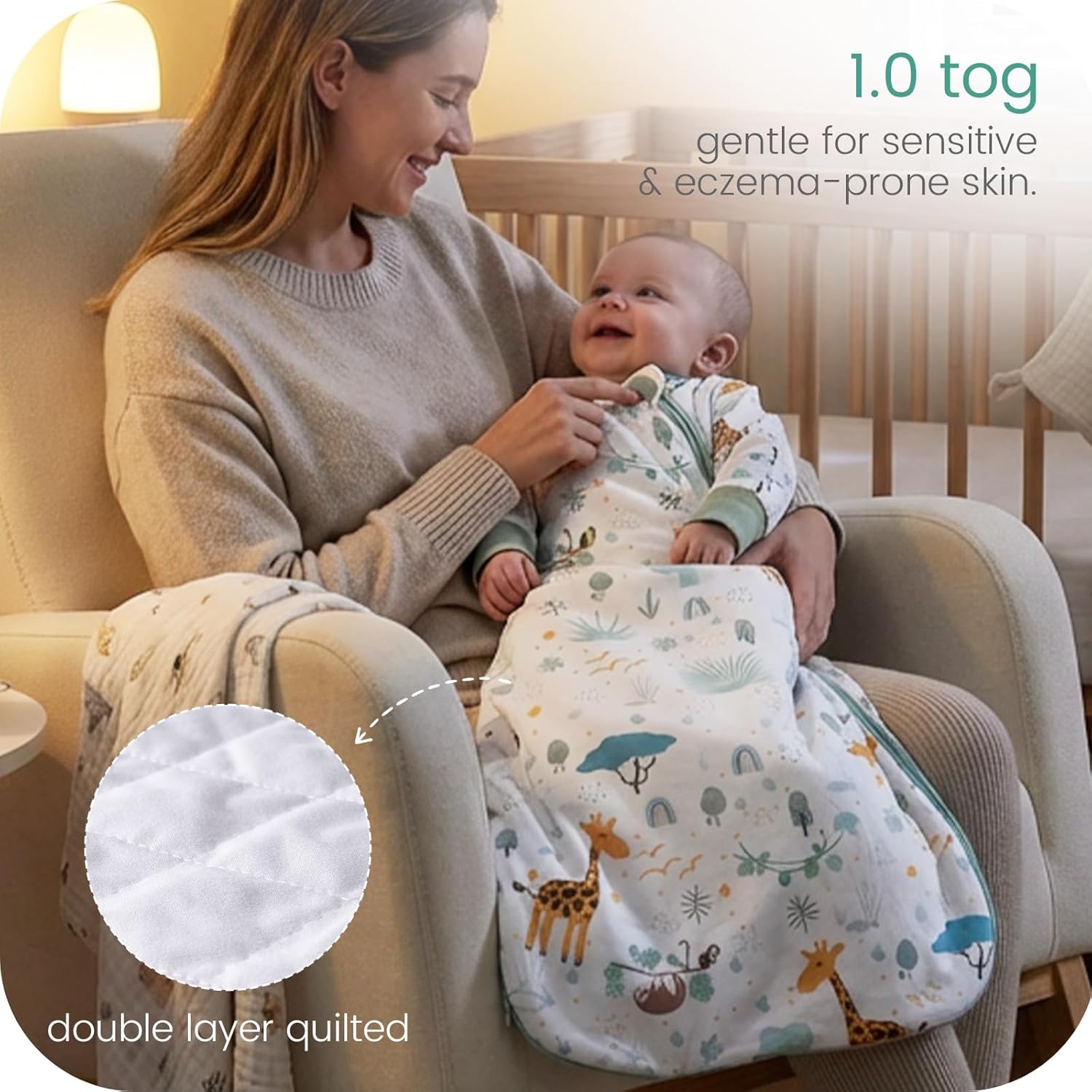 Baby Sleep Sack Long Sleeve 1.0 TOG 0-6-18-3T Wearable Blanket Infant Sleeping Bag, Soft & Breathable, 2-Way Zipper - Image 2