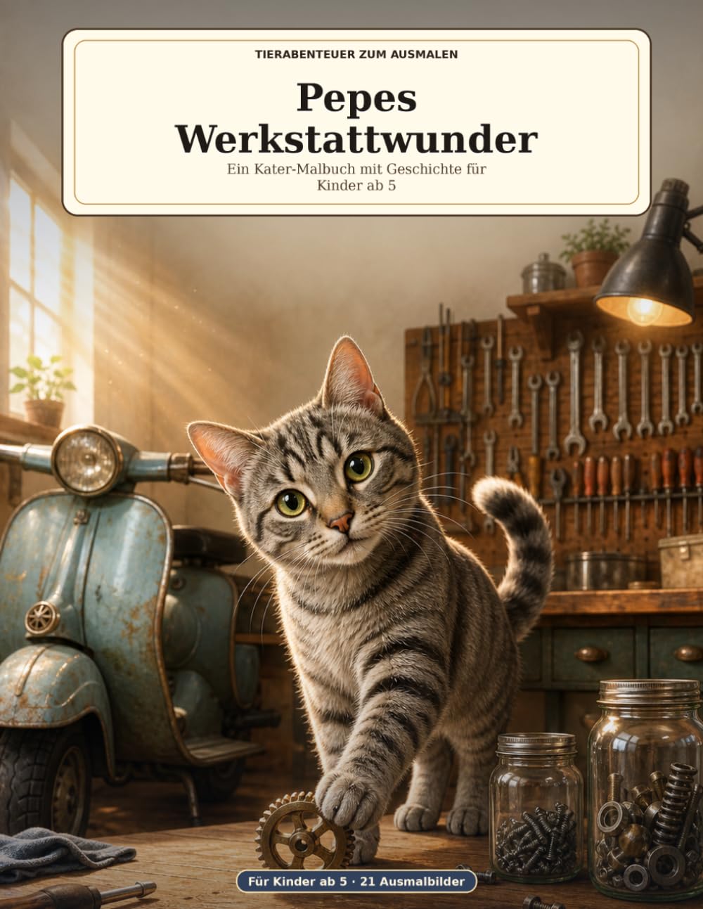Pepes Werkstattwunder: Ein Kater-Malbuch mit Geschichte für Kinder ab 5