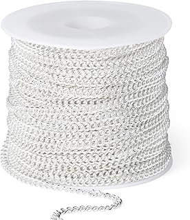 33 Feet Silver Curb Chains Bulk, 2mm Silver Plated 304 Stainless Steel Twisted Link Chains Roll Spool for Jewelry Making DIY Craft
