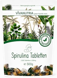VivaNutria Bio Spirulina Tabletten 500g | aus kontrolliert biologischem Anbau I 2500 Bio Algen Presslinge ohne Zusätze - rein & natürlich I schonend verarbeitet | Rohkostqualität | vegan