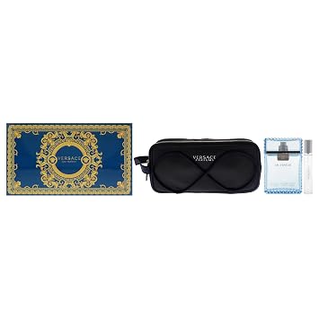 Versace Eau Fraiche for Men 3 Piece Set 3.4 Oz Eau De Toilette Spray + 10ml Travel Spray + Versace Blue Trousse