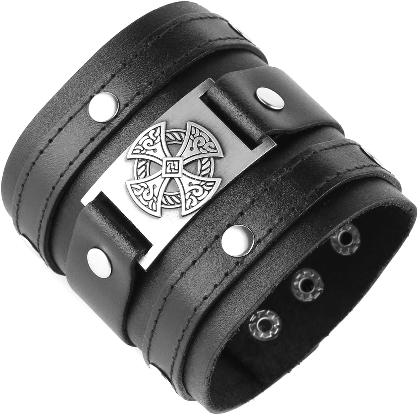 HZMAN Leather Bracelets for Men Viking Retro Wide Cuff Bracelet Black Leather Wristband Bracelet Jewelry Gift - Image 3