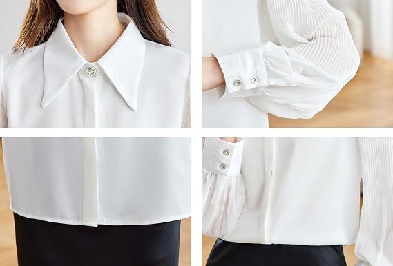 LAI MENG FIVE CATS Women's Fashion Shirt V Neck Lantern Sleeve Elegant Blouse Casual Button Tops