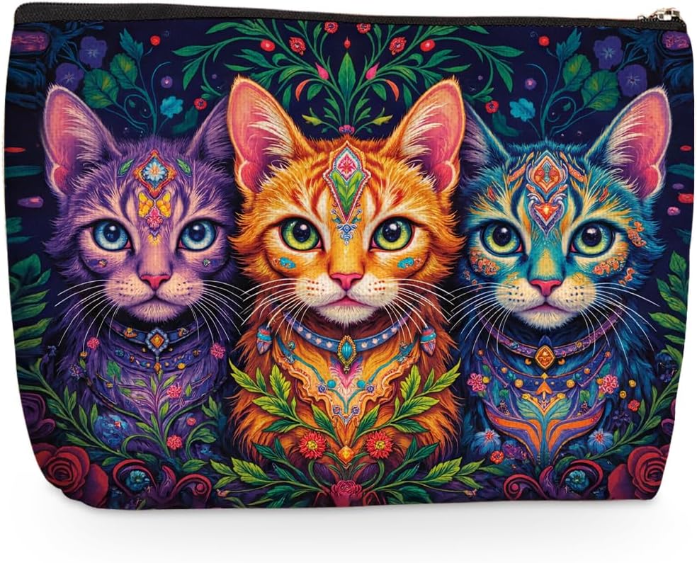 Wenboco Cute Cat Gifts for Women Makeup Bag, Cats Themed Cosmetic Bags Travel Organizer Bag Makeup Pouch, Birthday Christmas Gift for Women Mom Friend Sister, Cat Lover Gifts for Cats Lovers-1