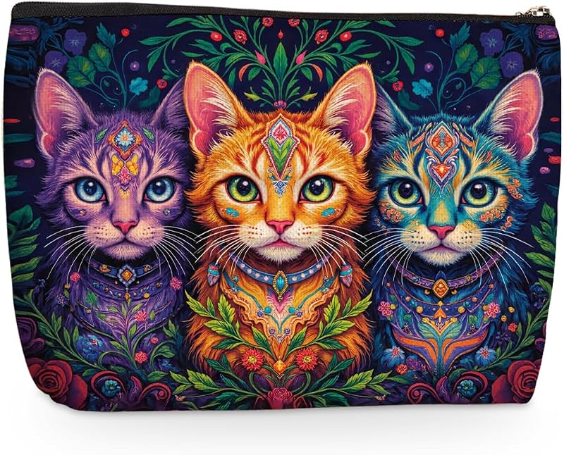 Necessaire Wenboco com estampa de gato, fechamento com zíper, 20,07 x 18,03 x 0,76 cm