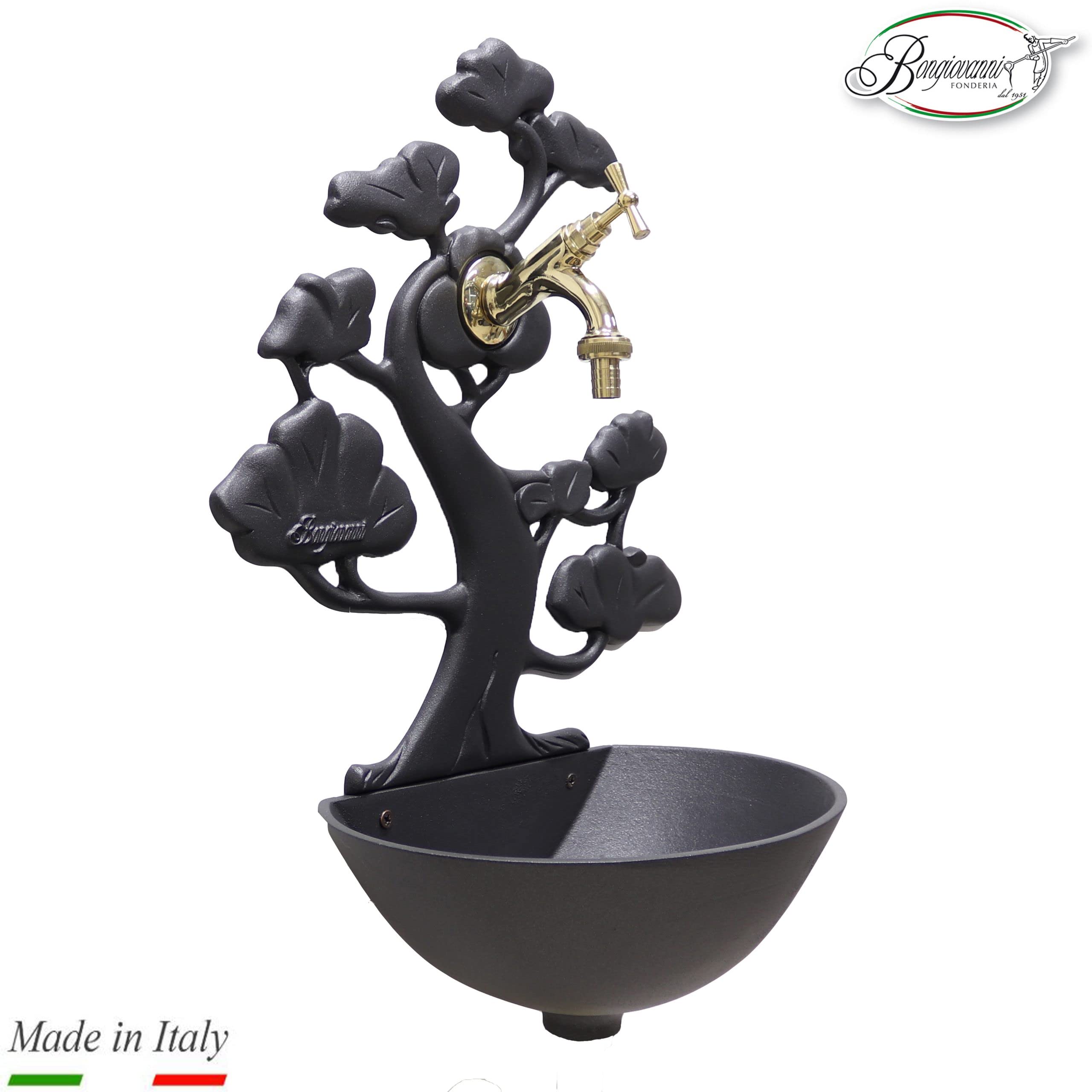 FONDERIA BONGIOVANNI Fontaine Murale modèle Azalea avec Robinet en Laiton Poli pour La Maison et Le Jardin