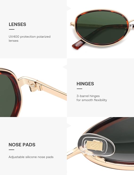 SOJOS Trendy Oval Polarized Sunglasses for Women Men, 80s 90s Chic Retro Vintage Sunnies SJ1248