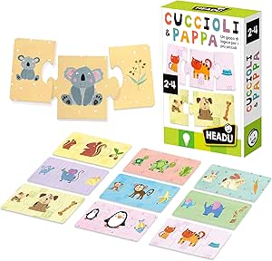 Headu Cuccioli & Pappa + Gioco Dei Contrari - 2 Giochi Educativi Per Bambini, Logica E Prime Conoscenze, 36+32 Tessere