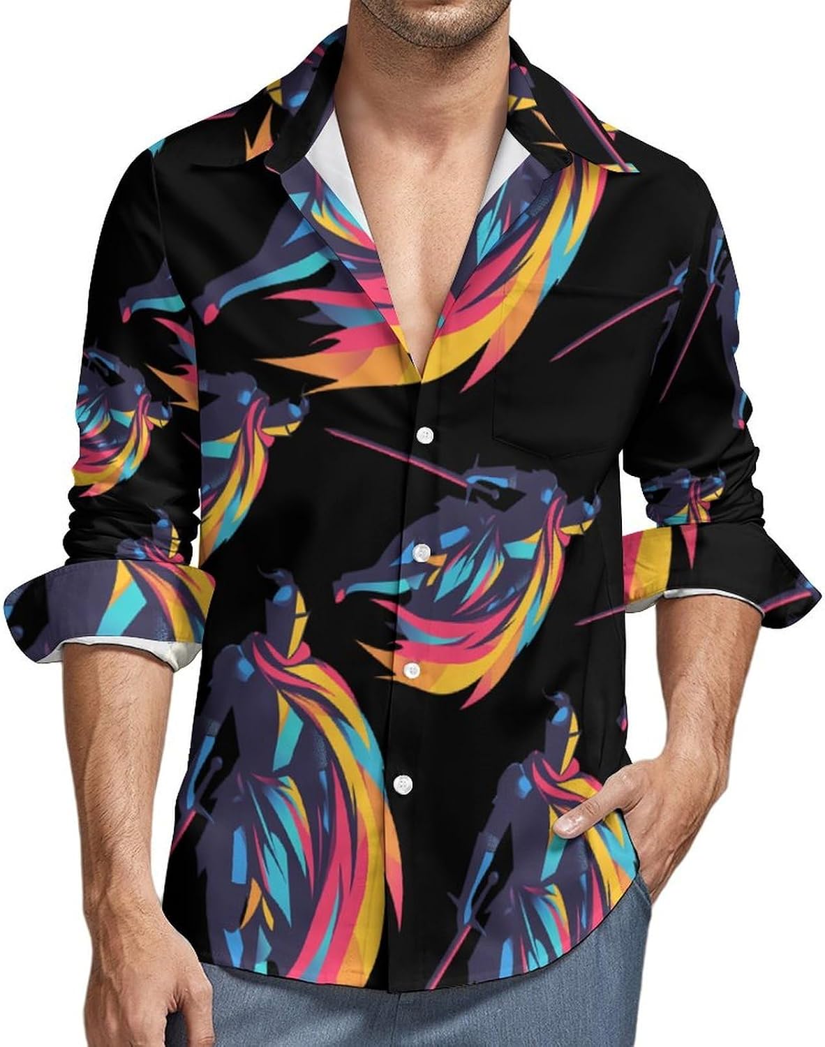 Medievalknight Long Sleeve Shirts Casual Dress Shirt Button-down T-shirts for Men