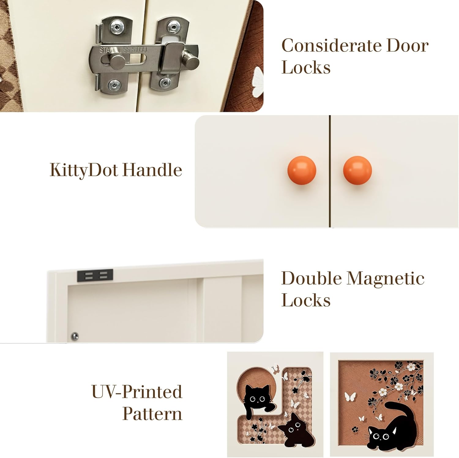 Cat Litter Box Enclosure, Metal Hidden Litter Box Furniture Decorative Cat Cabinet with Removable Divider, Side End Table with Patterned Door, Dog Proof Indoor Cat House (Cream)