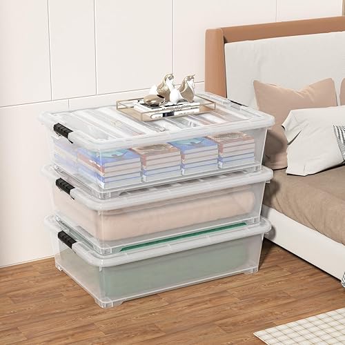 Miniatura 4 de Cajas de almacenamiento de plástico de 50 cuartos de galón debajo de la cama, contenedores de almacenamiento transparentes debajo de la cama con
