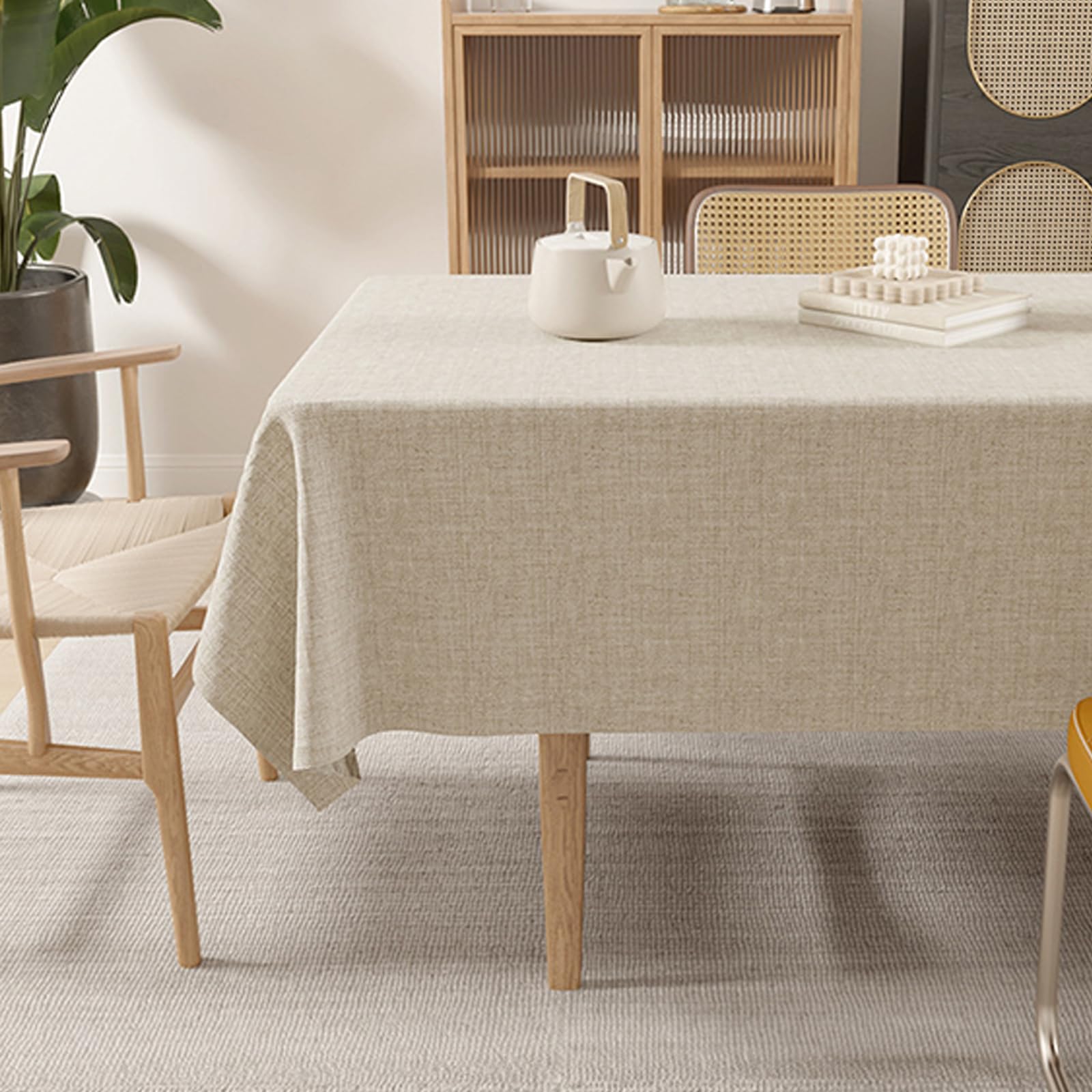 Wytrzymały biały bawełniany obrus 140 x 220 cm – zmywalny obrus na stół do jadalni i na imprezę – łatwy w pielęgnacji materiał ochronny do dekoracji kuchni i domu