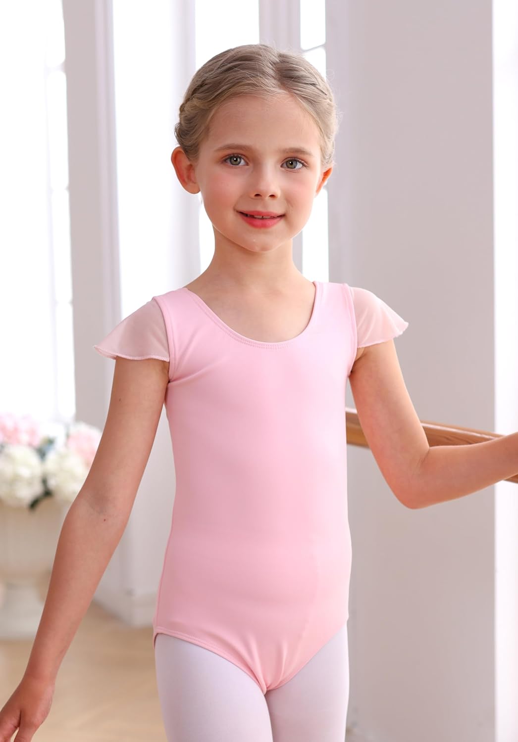 MdnMd Girls Leotard for Ballet Dance Gymnastics Toddler Kids Outfits With Bow Back Ruffle Sleeve - Image 4