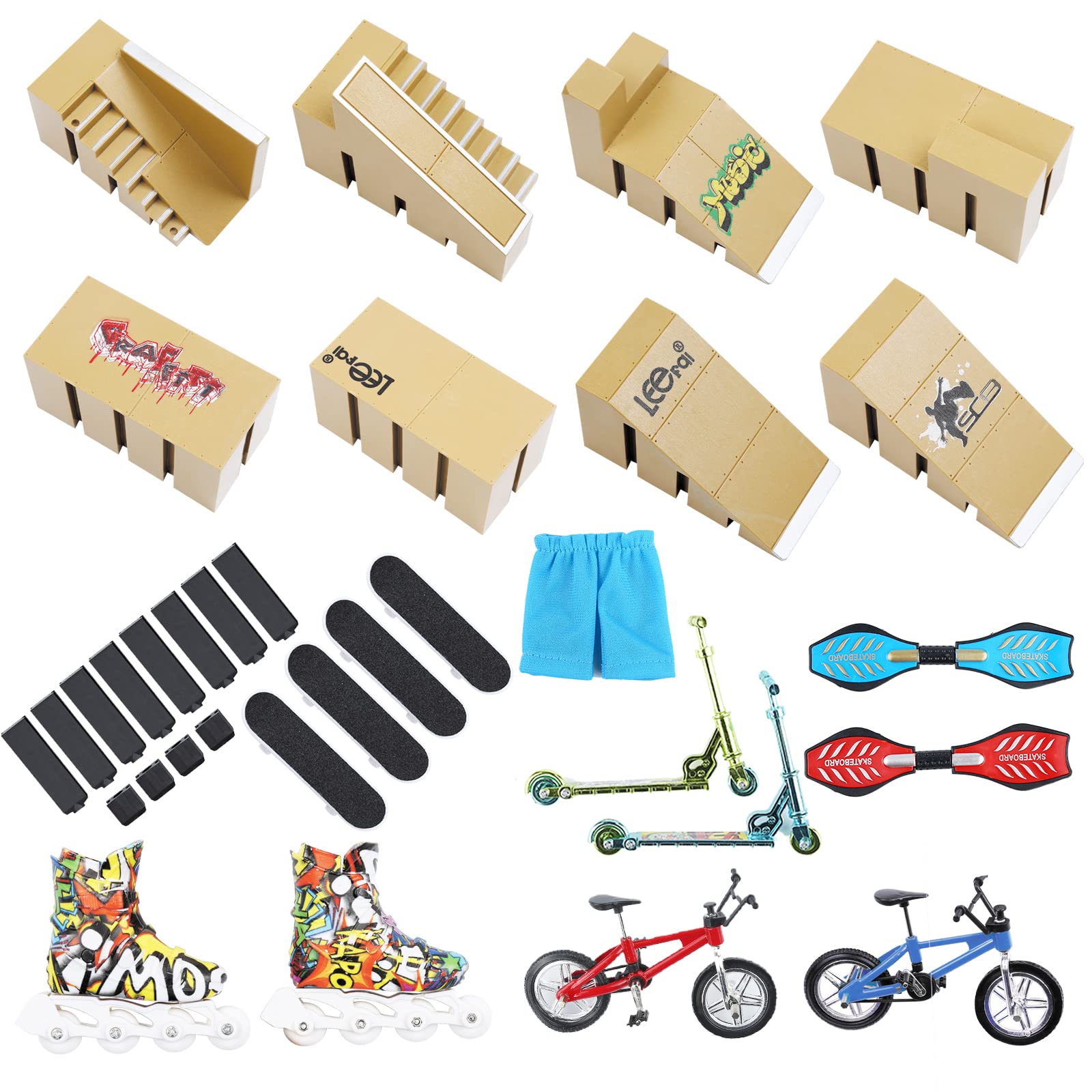 Kit di Rampe per Skateboard, kit da Allenamento con dita, Mini Skateboard da Dita con Rampa, Finger Skateboards Rampa, per Skateboard, Scooter e molto altro (8 parti)