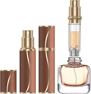 10ml Perfume Travel Refillable Atomizer,Genuine Leather Bottom Filling Perfumes Bottle,Mini Fragrances Dispenser,Portable Cologne Sprayer Pocket Size for Plane Trip Gift 0.34oz (Brown-10ml)