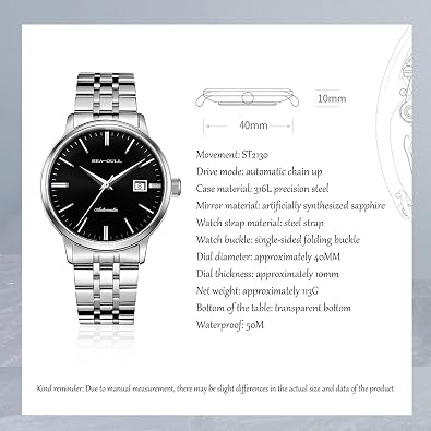 SEA-GULL Minimalist Men Business Watch Glacier Design Waterproof Male Wristwatch Seagull ST2130 Stainless Steel Sapphire Glass 6165