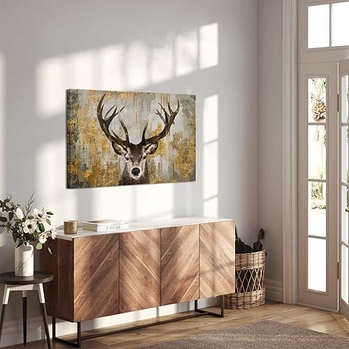 Miniatura 2 de KREATIVE ARTS Imágenes rústicas modernas de ciervos de alce con cuerno grande, arte de pared con cuernos, arte de pared vintage sobre lienzo, arte