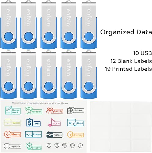 Miniatura 2 de Enfain Paquete de 10 unidades flash USB 2.0 profesionales de 1 GB en color negro, ideal para copias de seguridad y transferencia de archivos