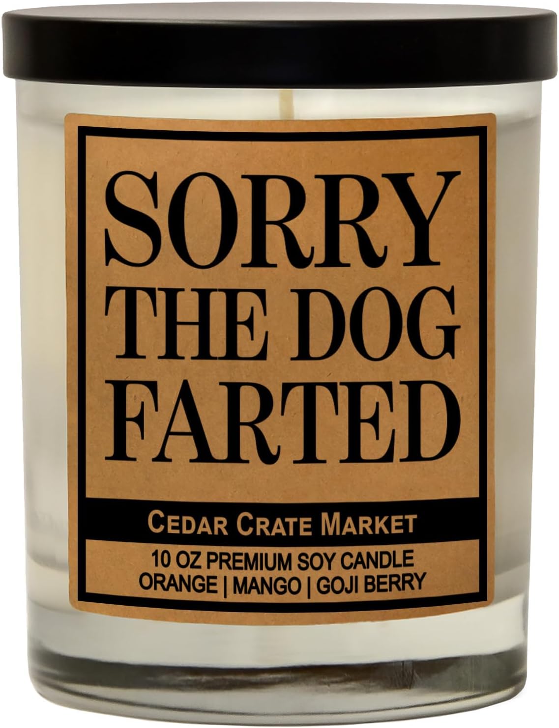 Cedar Crate Market Funny Dog Candle - “Sorry The Dog Farted” Soy Candle | Pet Odor Eliminator Gift | Orange Mango Goji Berry Scented| Hand-Poured USA Made, Pet Owner Gift, Housewarming, Gag