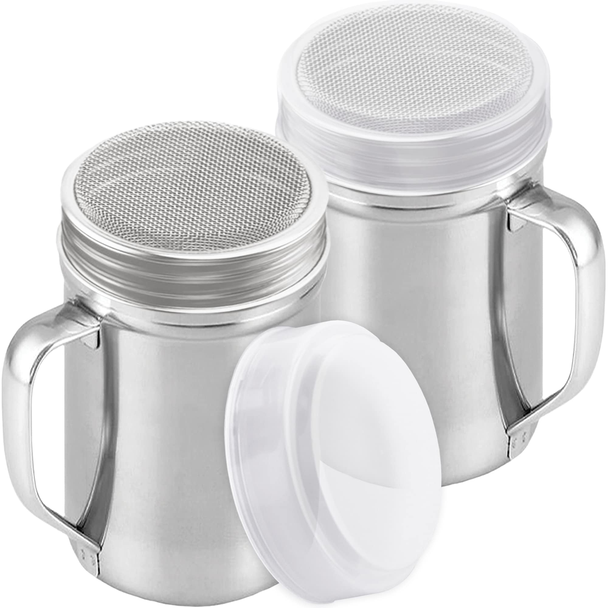 CUSINIUM Large Powdered Sugar Shaker Duster - With Handle - Cinnamon Shaker For Coffee Bar- Fine Mesh Dredge - 14 ounce, pack of 2 | Style: Fine