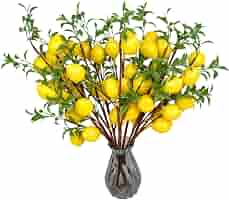 3 Branches Citron Artificielles PiniceCore - 53cm - Décoration Cuisine Style Ferme
