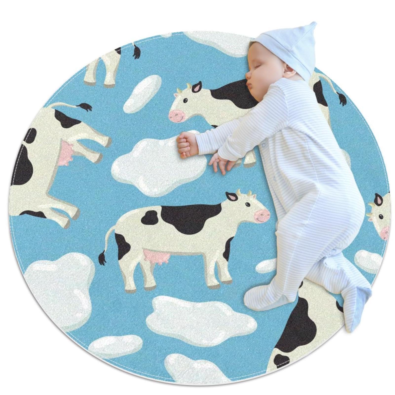 Tapis de salle de bain vache rond 1m antidérapant pour chambre enfant