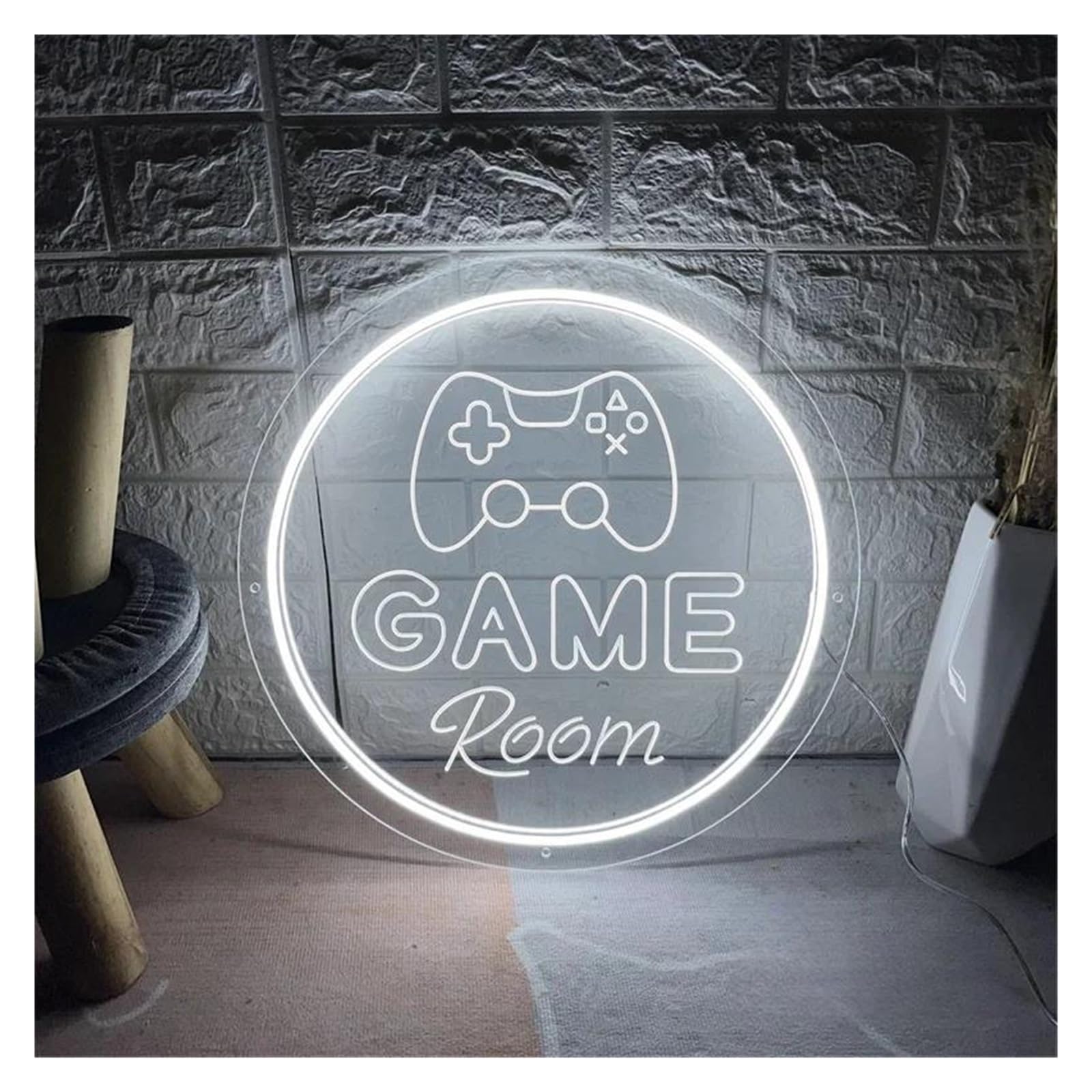 Décor Mural Lumière Panneau Néon Game Room Lumière LED Alimenté Par USB Sculpture 3D À Intensité Variable Pour Joueur Fête À Domicile Salle De Jeu Décoration Murale(Blanc,40x40cm)