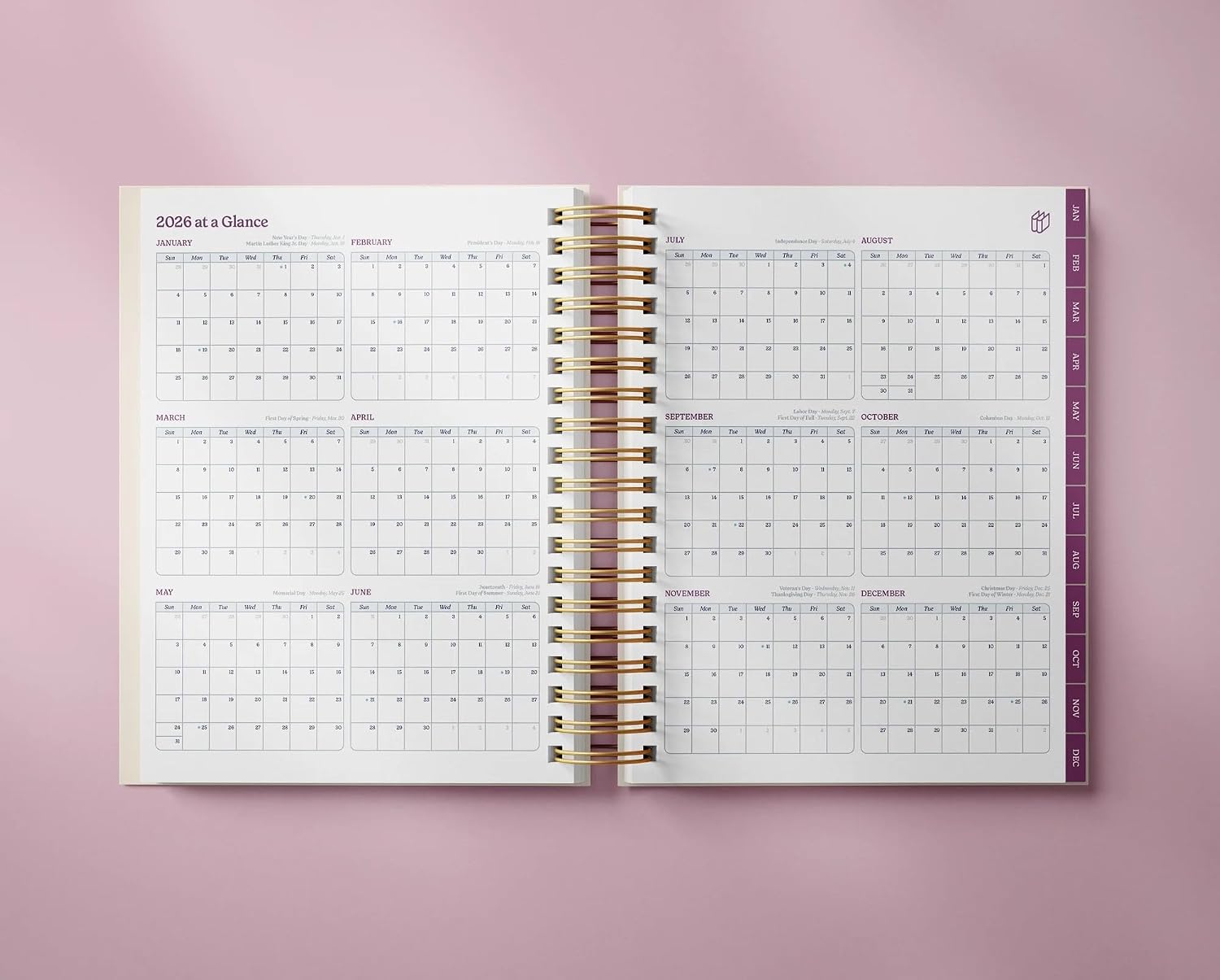 The Well Ordered Day Planner - 2026 Edition: Hardcover, Gold Metal Spiral Binding, 362 Full Color Pages