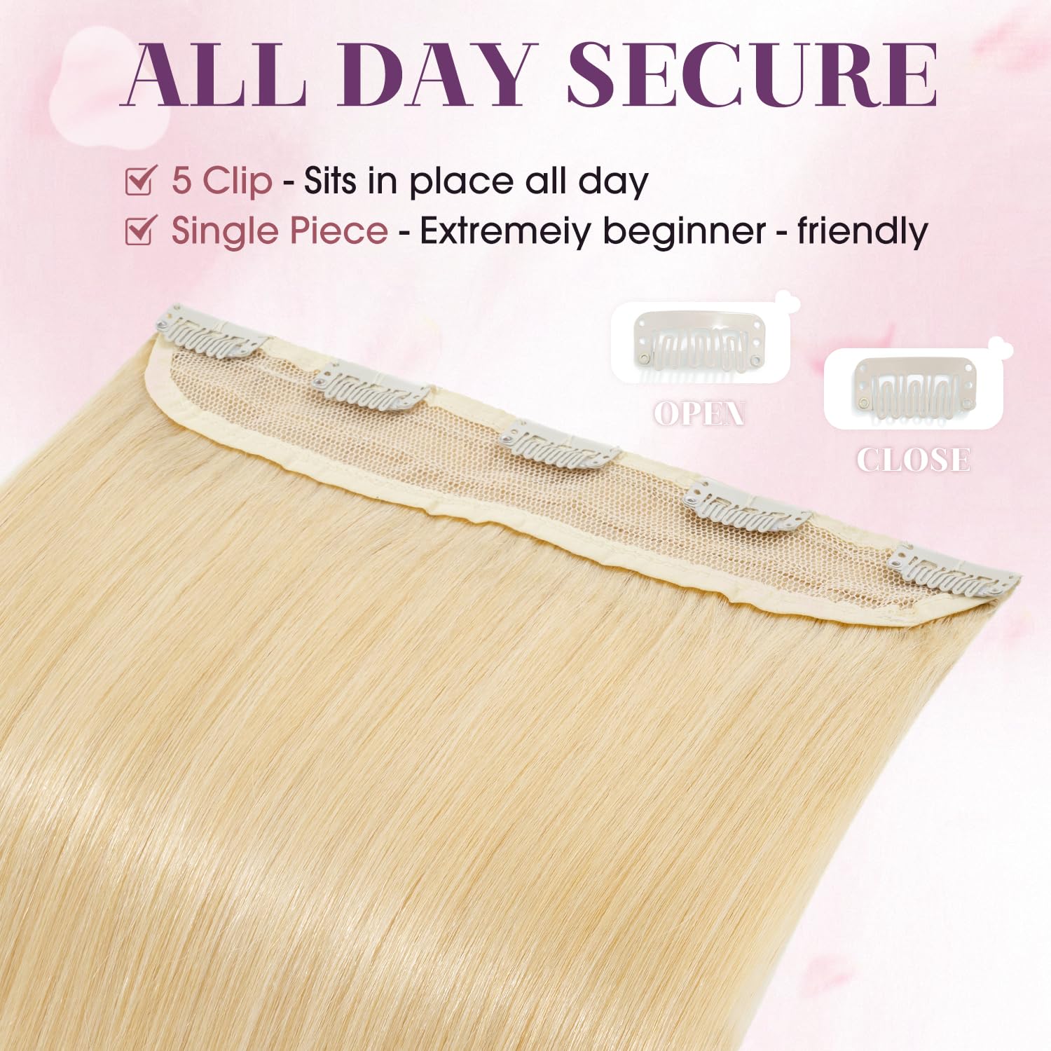 S-noilite One Piece Hair Extensions Clip in Human Hair 5 Clips 3/4 Full Head Clip on Remy Hair Extension for Women,One-Piece Design Adding Hair Volume 16 Inch 45g #Bleach Blonde