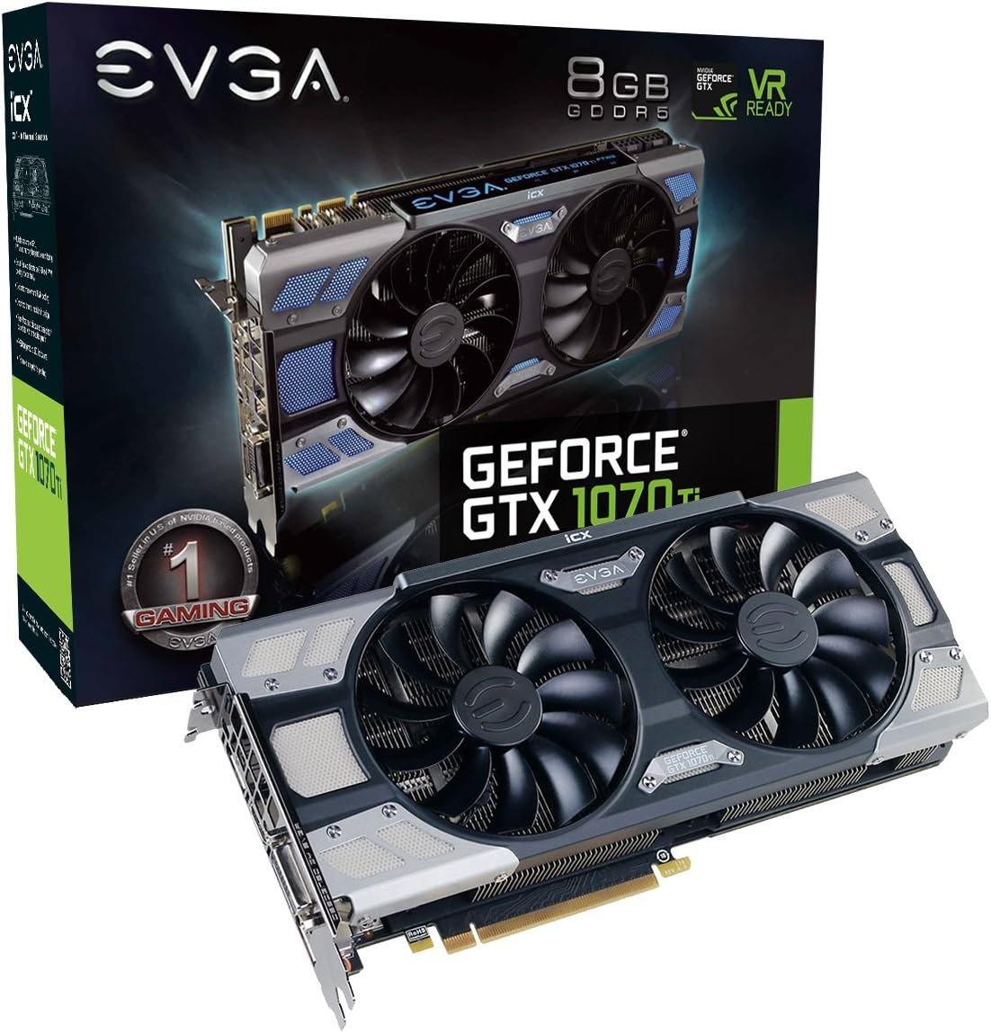 EVGA GeForce GTX 1070 Ti FTW2 GAMING, 8GB GDDR5, iCX Technology - 9 Thermal Sensors & RGB LED G/P/M, Asynch Fan, Optimized Airflow Graphics Card 08G-P4-6775-KR (Renewed)